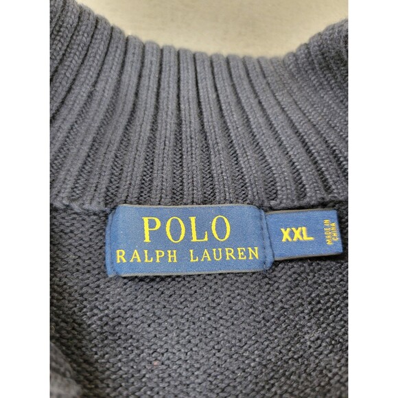 Polo Ralph Lauren Sweater Mens 2XL Navy Quarter Zip Mock Neck Cotton Red Pony - Picture 2 of 11